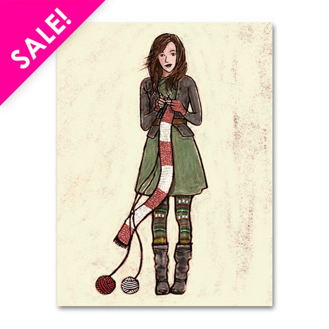 "Winter Knitter", notecard